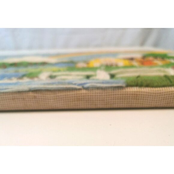 Embroidered Homestead Scenes Pair Crewel Wool Needlepoint Vintage - Picture 10 of 16